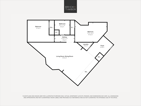 A black and white image of a floor plan for a building named Brick Timber.